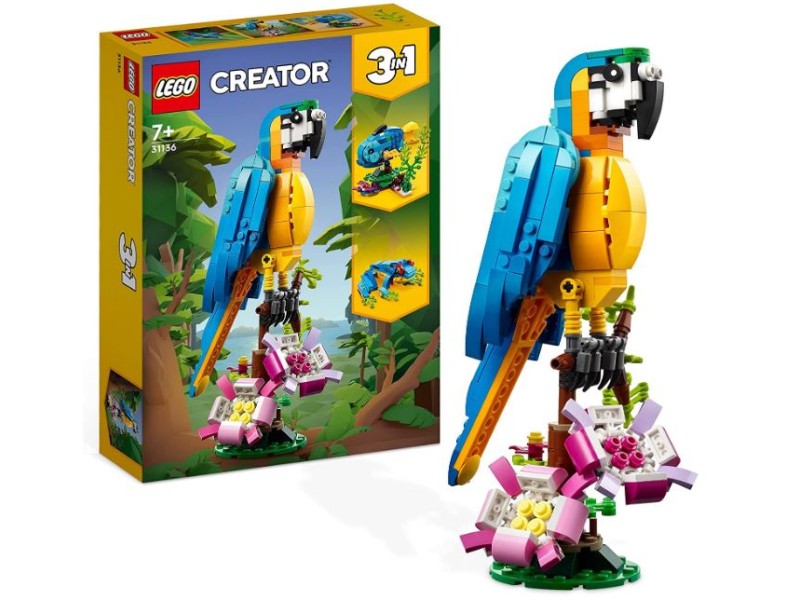 Lego Creator Pappagallo Esotico Set 3 in 1 con Pesce e Rana 31136