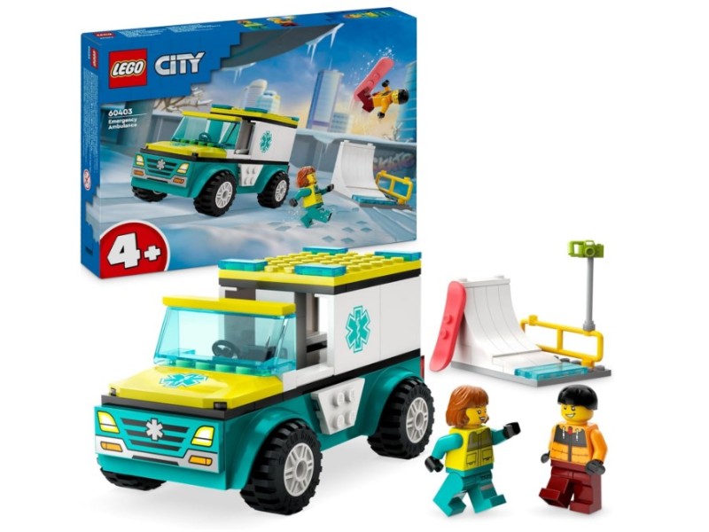 LEGO City Ambulanza di Emergenza e Snowboarder completa di barella e siringa giocattolo 60403