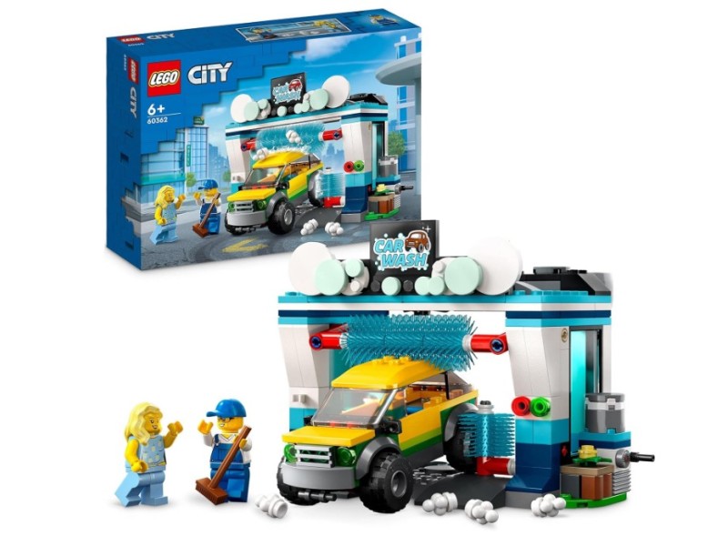 Lego City Autolavaggio con modellino di auto spazzole rotanti e due minifigure 60362