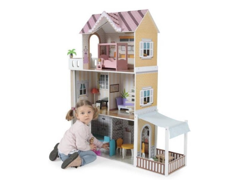 Casa delle bambole in legno tre piani cm120